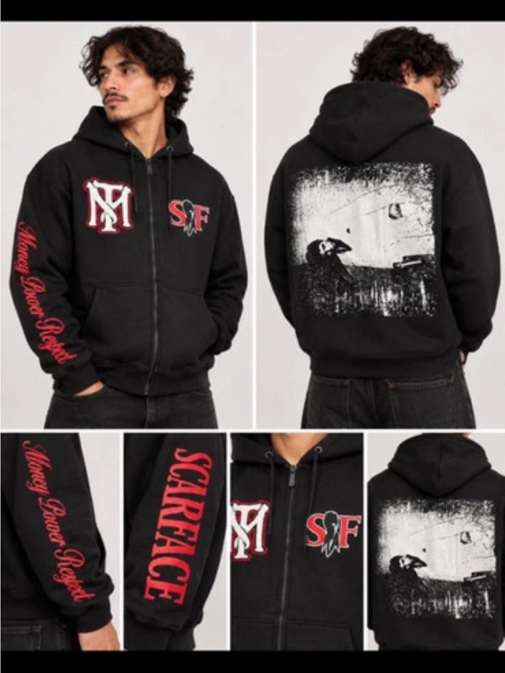 Scarface Black Graphic Zip-Up Hoodie